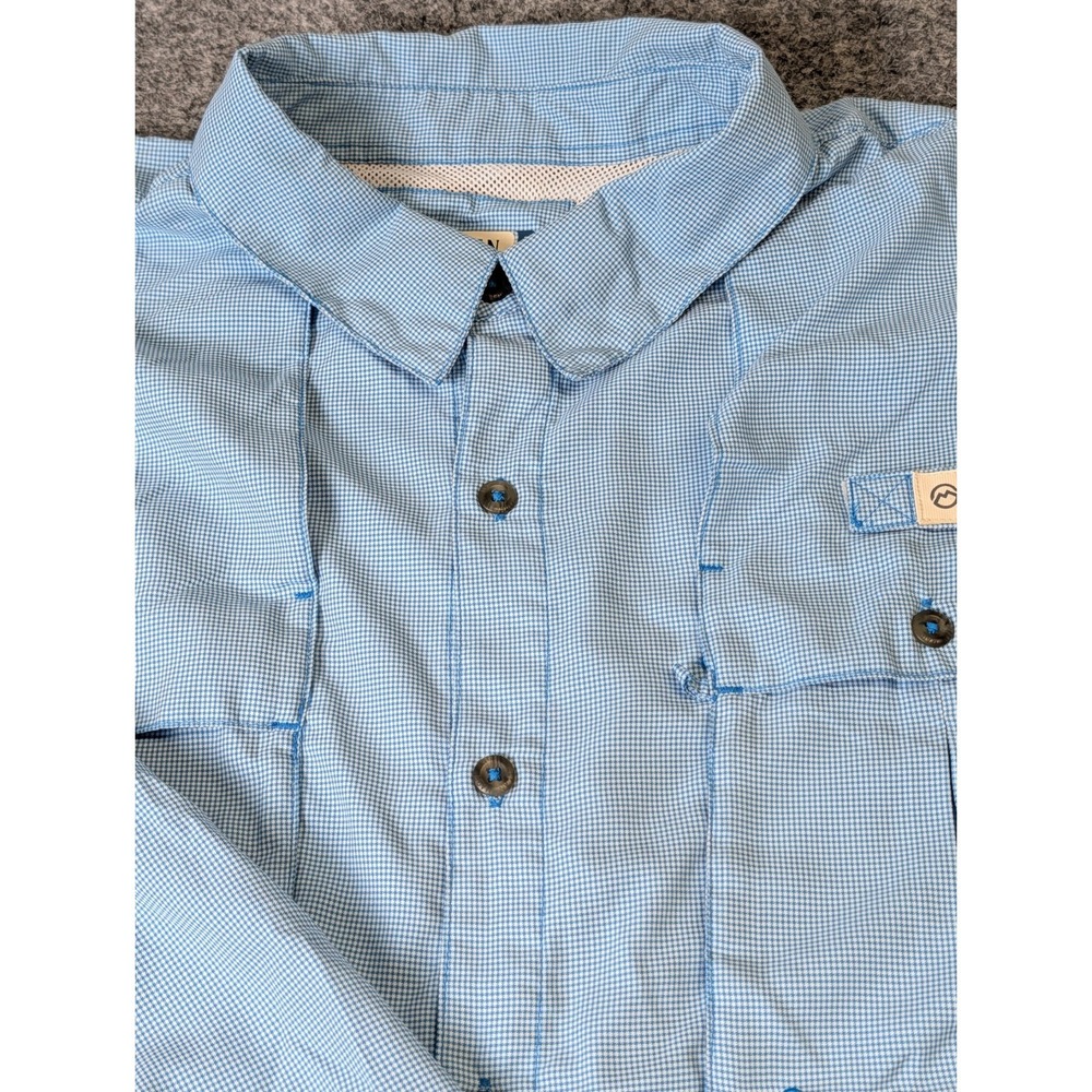 Magellan Outdoors Men's XL Fish Gear Shirt Relaxed Fit Long Sleeve Blue Check - Picture 2 of 14
